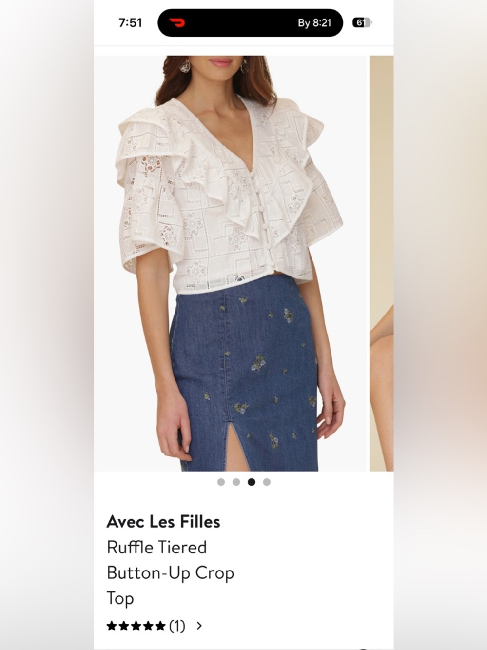 Avec Les Filles Ivory Lace Ruffle Button-Front Blouse